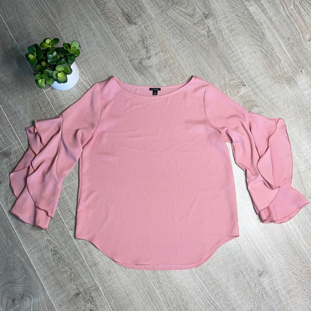 ANN TAYLOR Women’s Pink Ruffle Sleeve Scoop Neck Blouse